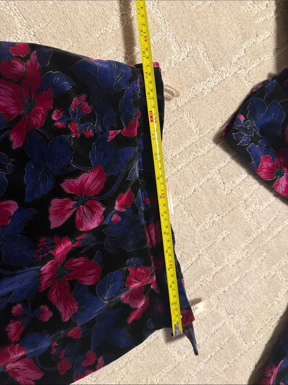 Women’s Vintage Navy Blue Floral Two-Piece Dress Set with Pink Accents